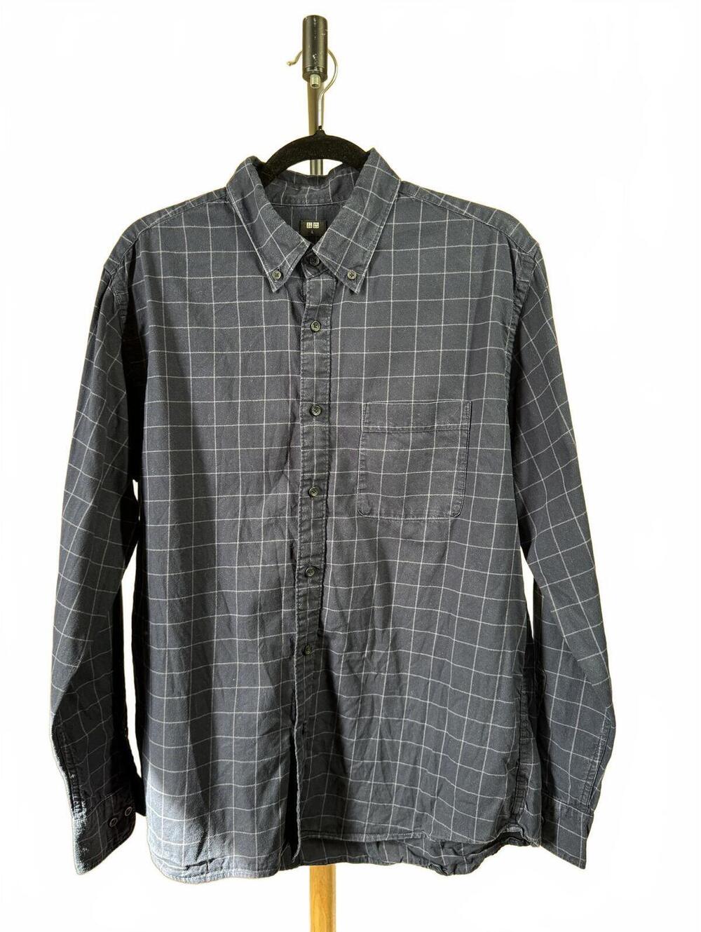 Uniqlo Navy Blue Windowpane Button-Up Shirt